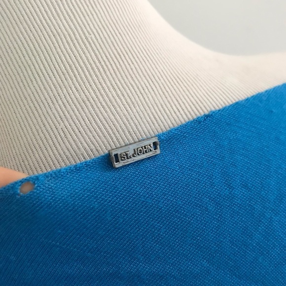 St John | Colorblock Wool Top Womens Lg Blue Long Sleeve Pullover Asymmetrical - Picture 11 of 12